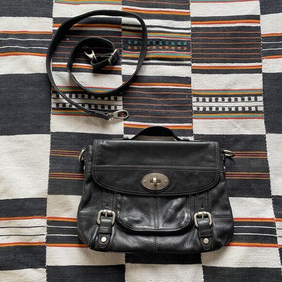 Y2K Fossil Black Leather Maddox Top Handle Crossbody Satchel Purse Handbag. - Picture 6 of 16